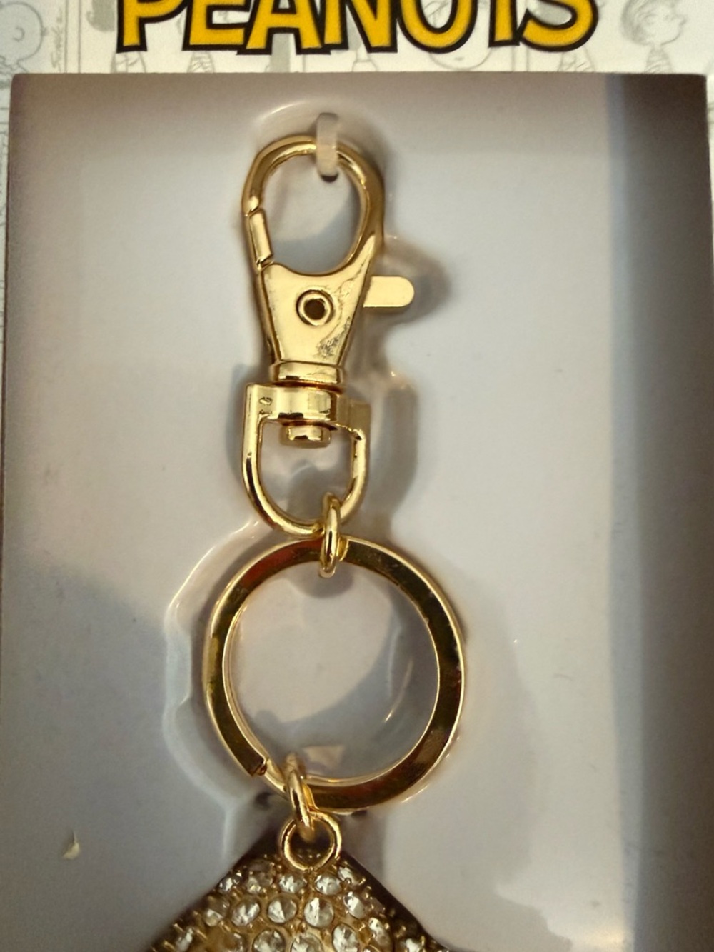 Peanuts Gold Tone and Black Snoopy 3D Crystal Clip-On Bag Charm Keychain - Picture 4 of 13